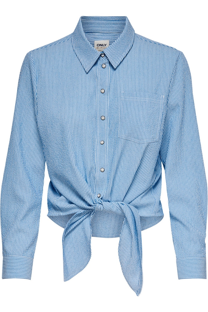 ONLLECEY LS STRIPE KNOT DNM SHIRT 15195910 Cloud Dancer/MEDIUM BLUE